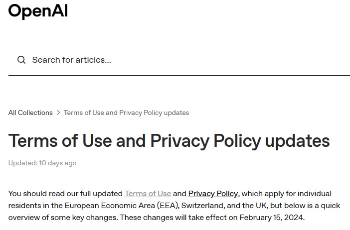 OpenAI's own help article on their Terms of Service (updated January 2026), yet still refers to February 2024 in the body. For a platform used by 900 million people weekly, they should do better. Source: OpenAI Help Center (help.openai.com) - 1 June 2026.
